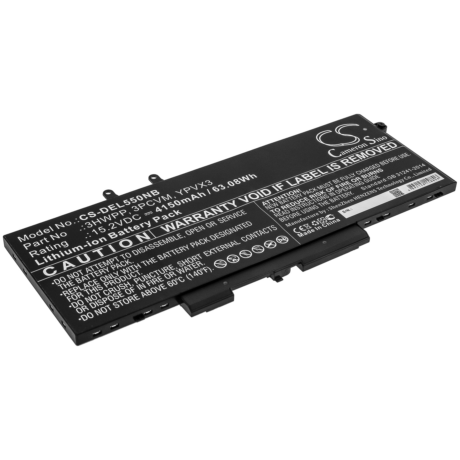 Li-ion Battery fits Dell, 3hwpp, 3pcvm, Ypvx3 15.2V, 4150mAh Notebook & Laptop Cameron Sino Technology Limited