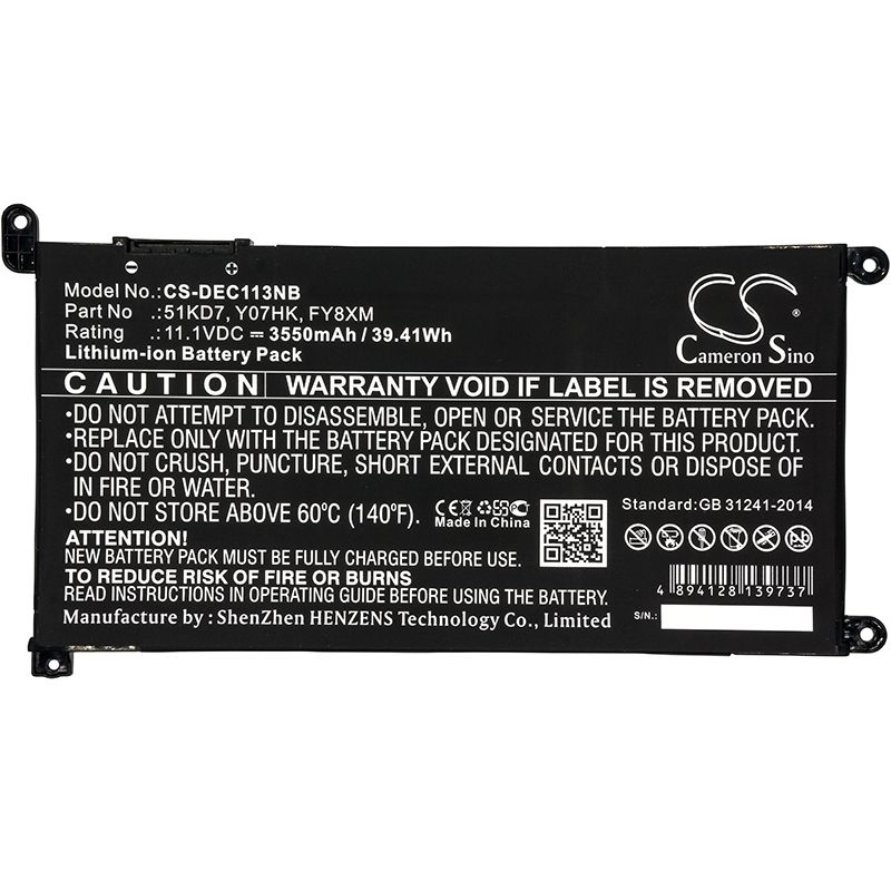 Li-ion Battery fits Dell, chromebook 11 3180, chromebook 11 3189 11.1V, 3550mAh Notebook & Laptop Cameron Sino Technology Limited