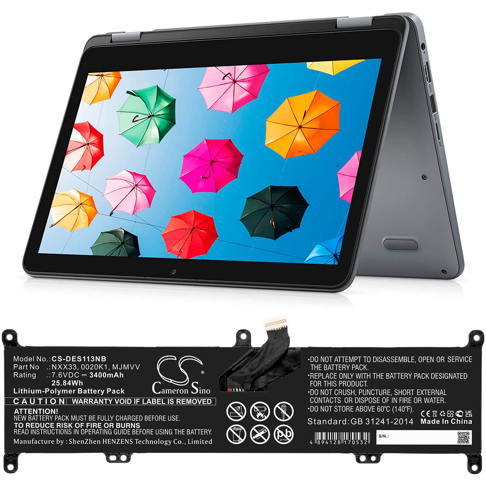 Li-ion Battery fits Dell, Inspiron 11 3195 2-in-1 7.6V, 3400mAh Notebook & Laptop Cameron Sino Technology Limited