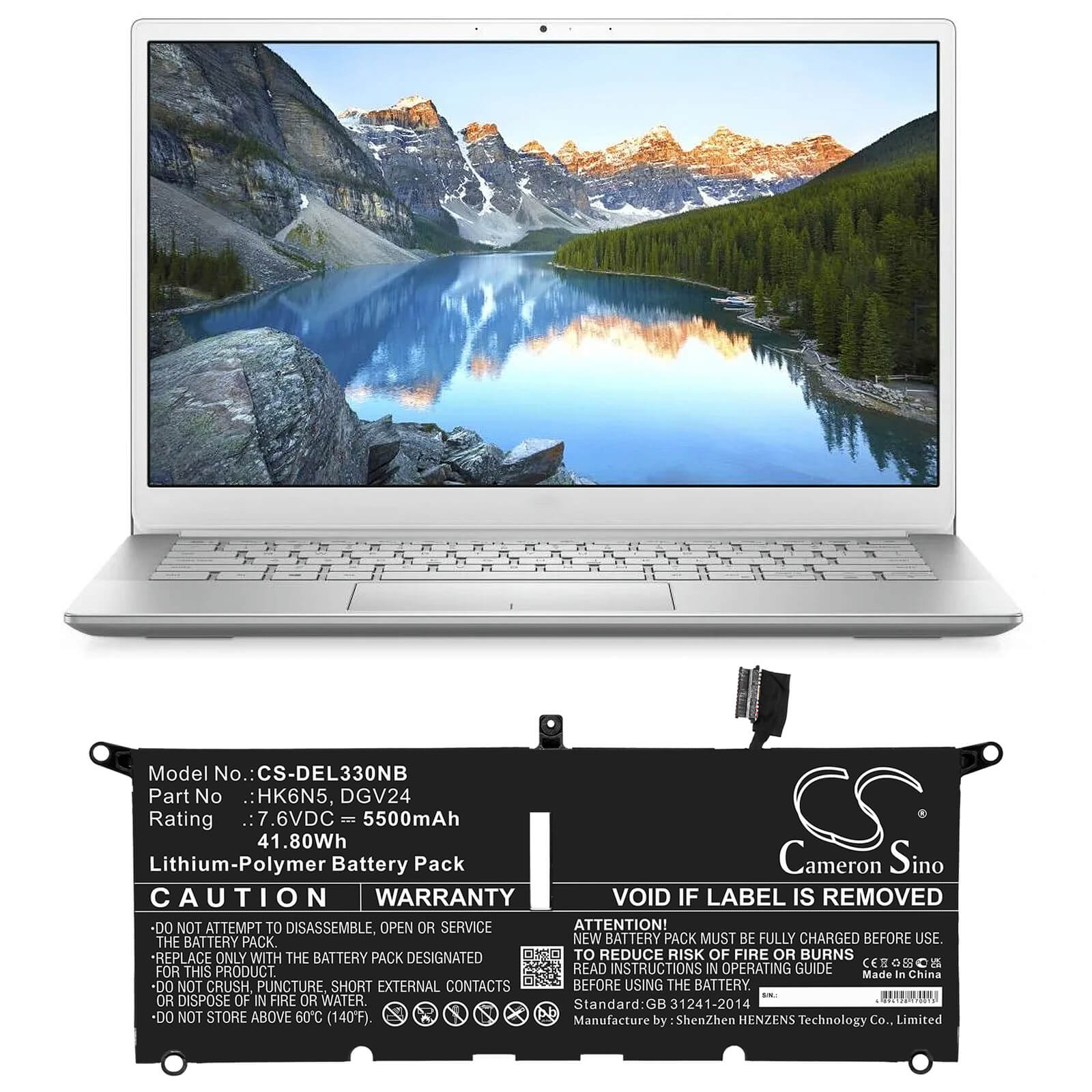 Li-ion Battery fits Dell, Inspiron 13 5000 5390, Inspiron 13 5390, Inspiron 13-5390-d1305l 7.6V, 5500mAh Notebook & Laptop Cameron Sino Technology Limited