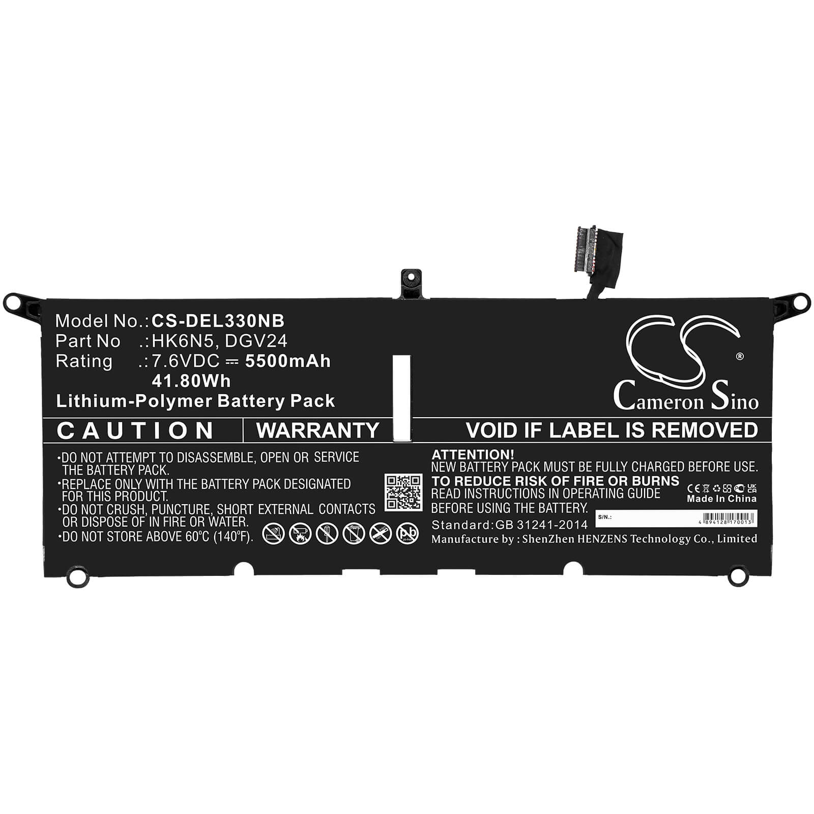 Li-ion Battery fits Dell, Inspiron 13 5000 5390, Inspiron 13 5390, Inspiron 13-5390-d1305l 7.6V, 5500mAh Notebook & Laptop Cameron Sino Technology Limited