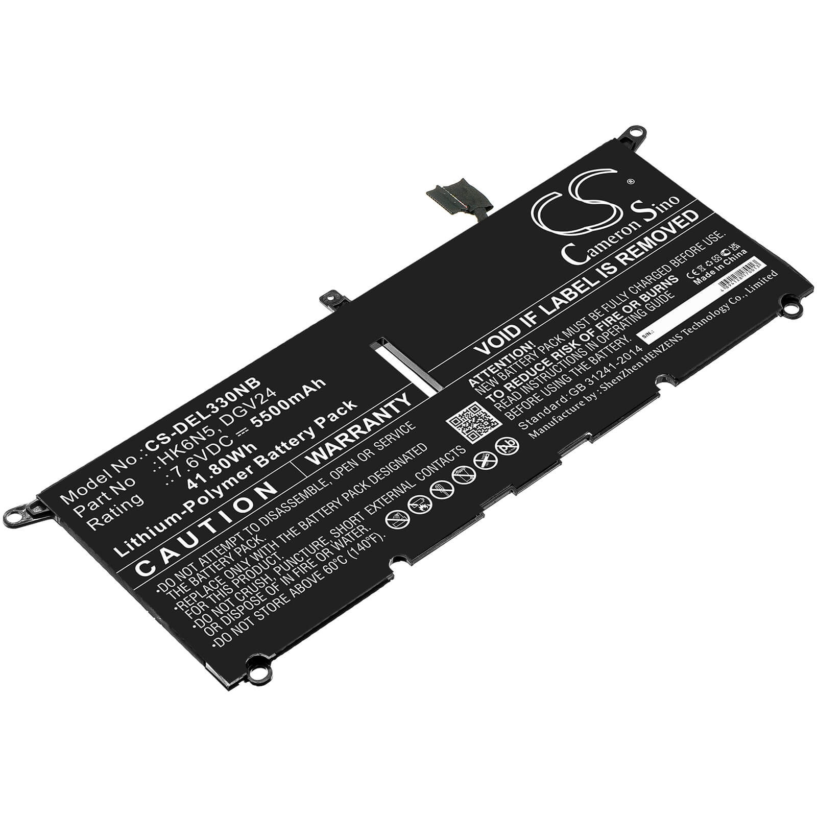 Li-ion Battery fits Dell, Inspiron 13 5000 5390, Inspiron 13 5390, Inspiron 13-5390-d1305l 7.6V, 5500mAh Notebook & Laptop Cameron Sino Technology Limited