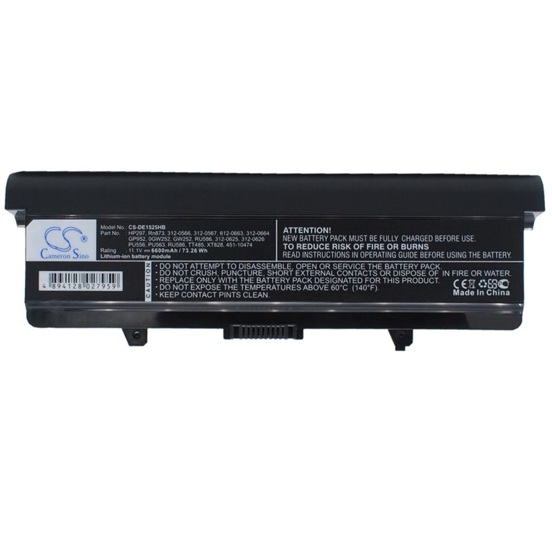 Li-ion Battery Fits Dell, Inspiron 1525, Inspiron 1526, Inspiron 1545 11.1v, 6600mah Notebook & Laptop Cameron Sino Technology Limited