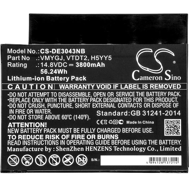Li-ion Battery fits Dell, inspiron 3043, inspiron Aio 20-3043, inspiron I3052 4621 14.8V, 3800mAh Computer Cameron Sino Technology Limited (Suspended)