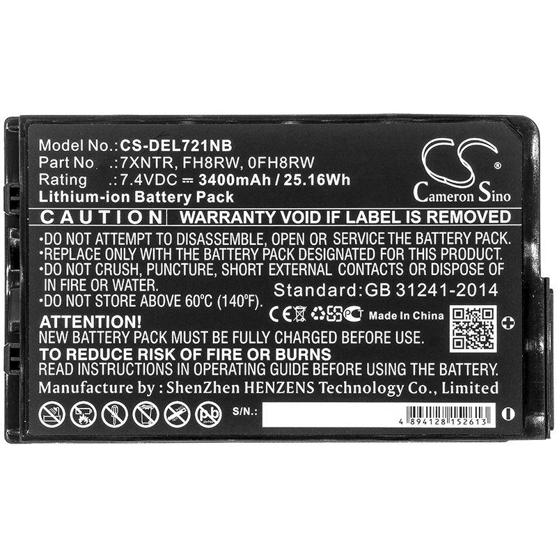 Li-ion Battery fits Dell, Latitude 12 7202, Latitude 7202 7.4V, 3400mAh Notebook & Laptop Cameron Sino Technology Limited