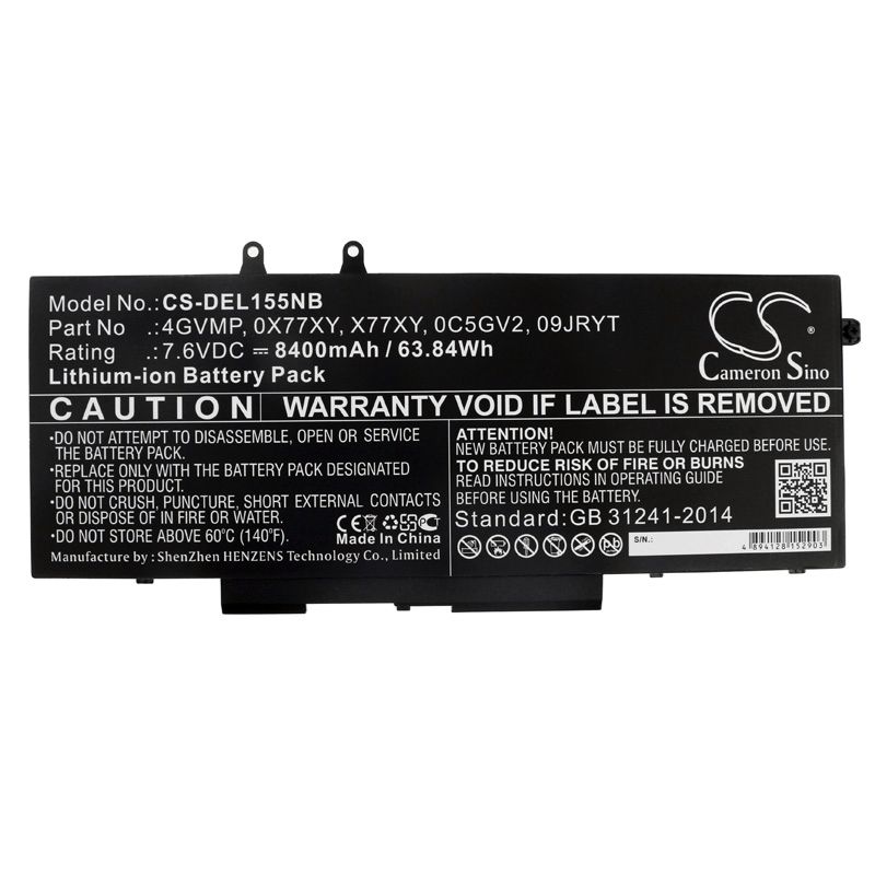 Li-ion Battery fits Dell, Latitude 14 5400, Latitude 14 5500 7.6V, 8400mAh Notebook & Laptop Cameron Sino Technology Limited