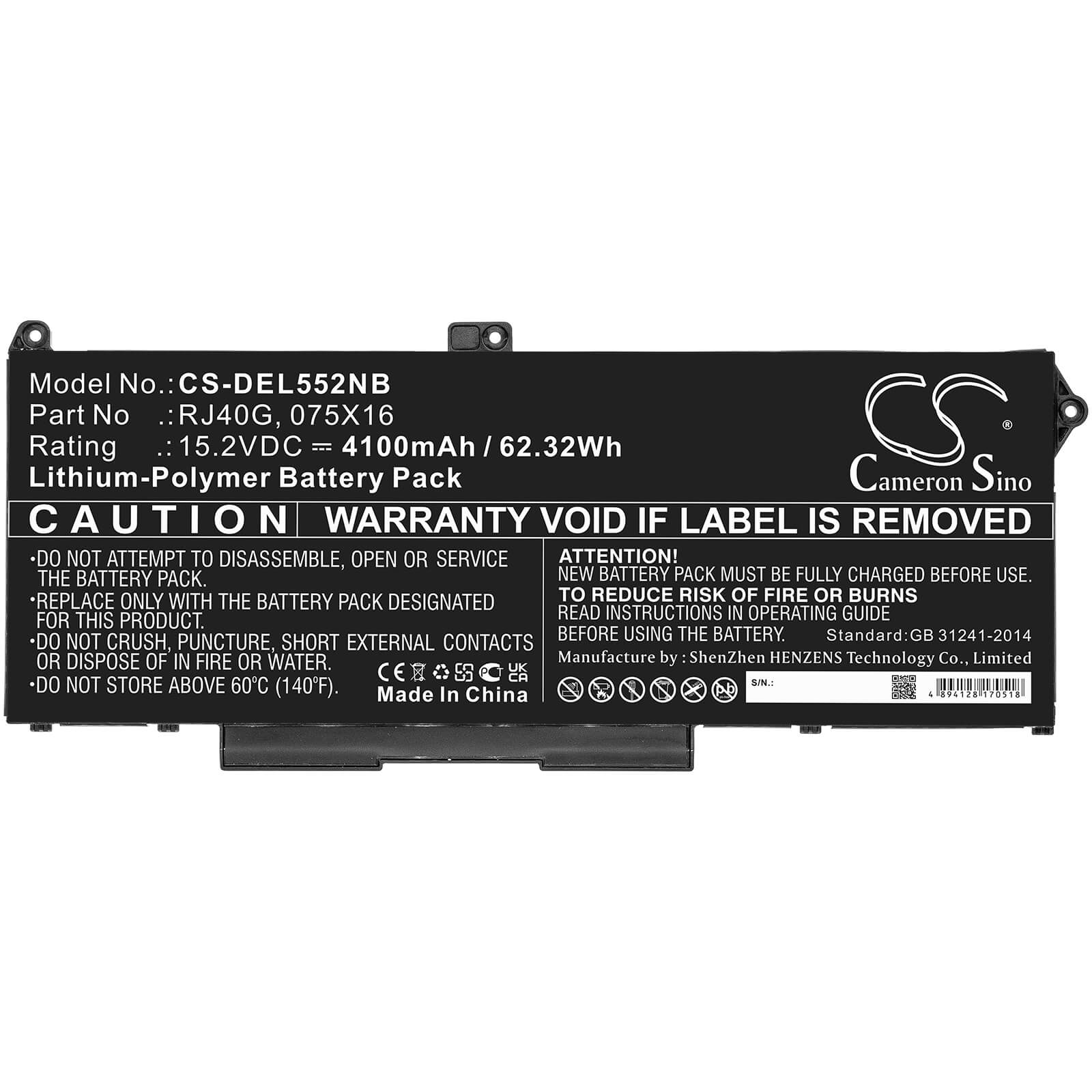Li-ion Battery fits Dell, Latitude 14 5420, Latitude 14 5420 Chkfm, Latitude 14 5420 Fdtcy 15.2V, 4100mAh Notebook & Laptop Cameron Sino Technology Limited
