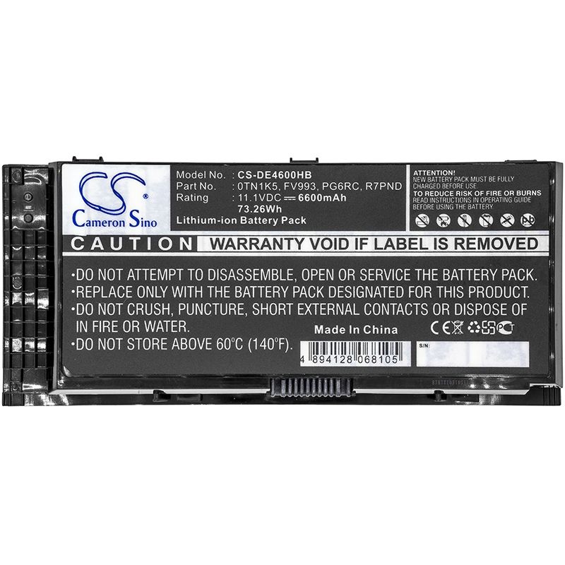 Li-ion Battery Fits Dell, Precision M4600, Precision M4700, Precision M6600 11.1v, 6600mah Notebook & Laptop Cameron Sino Technology Limited