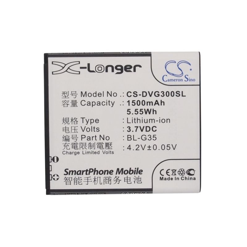 Li-ion Battery fits Doov, d300, d900, d900s 3.7V, 1500mAh Communications Cameron Sino Technology Limited
