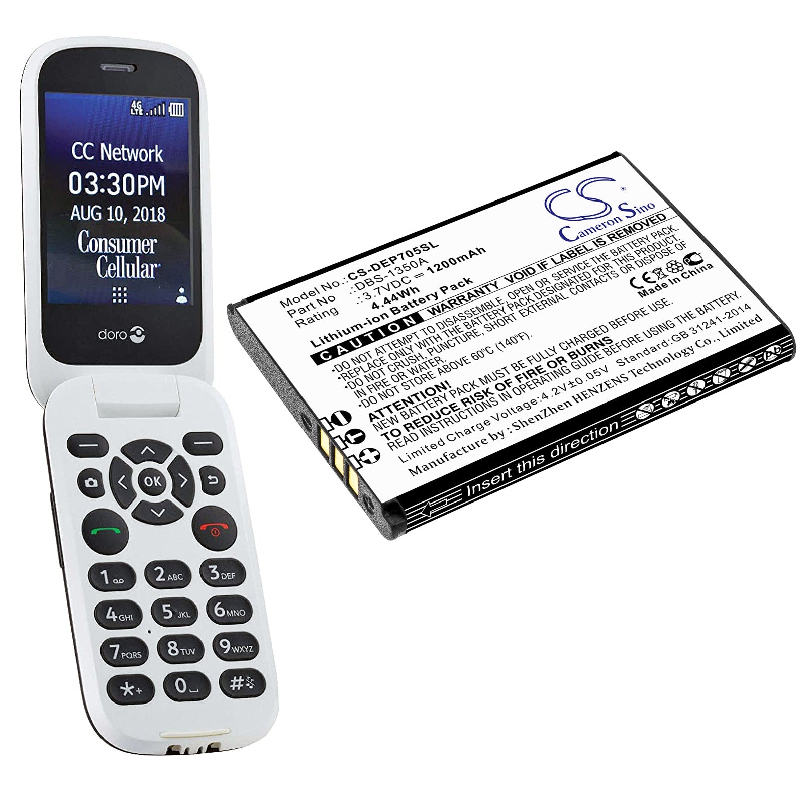 Li-ion Battery fits Doro, 7050 Flip, 7060 3.7V, 1200mAh Mobile & SmartPhone Cameron Sino Technology Limited