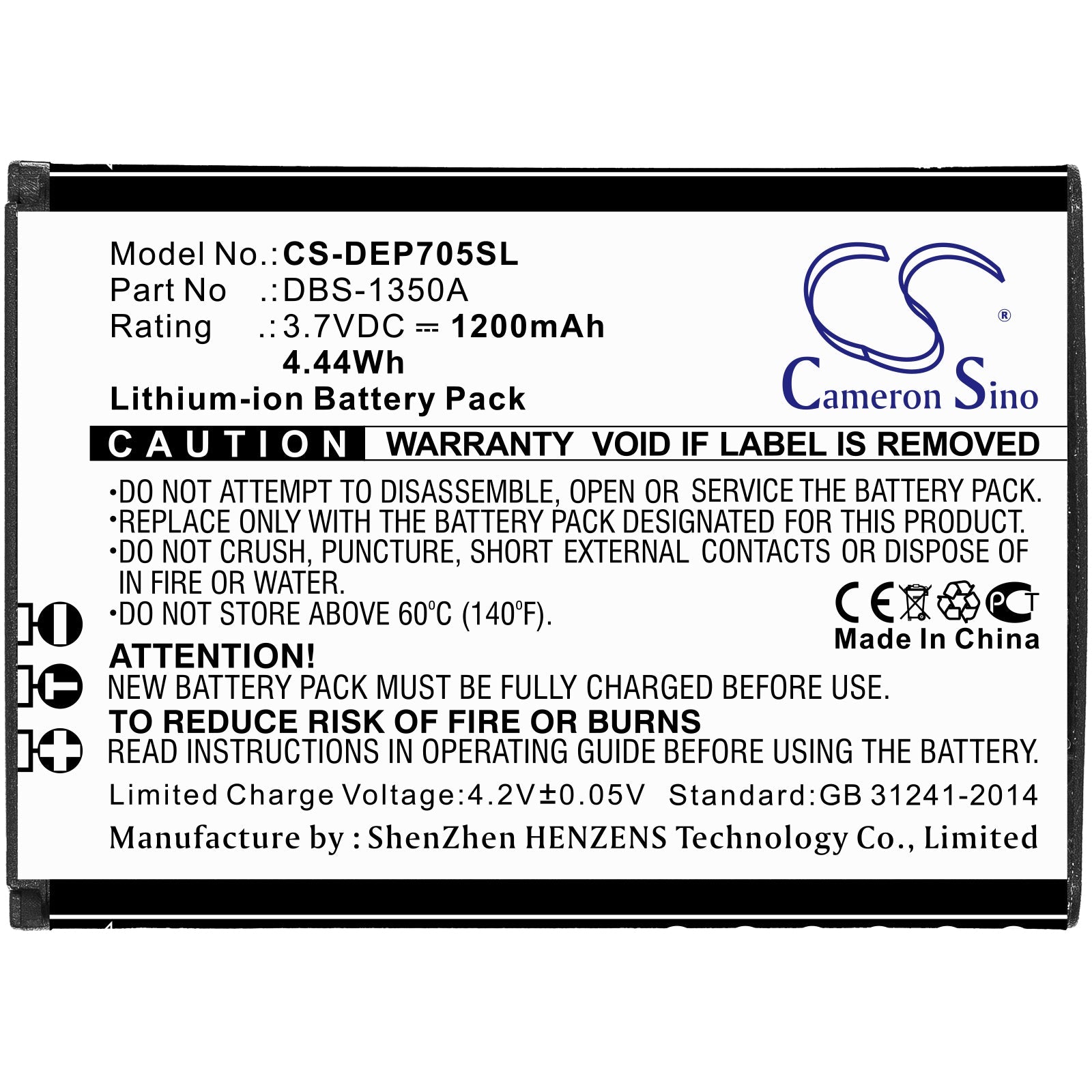 Li-ion Battery fits Doro, 7050 Flip, 7060 3.7V, 1200mAh Mobile & SmartPhone Cameron Sino Technology Limited