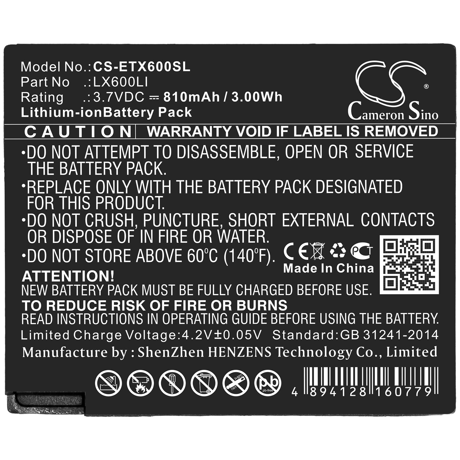 Li-ion Battery fits Eartec, Lx600li 3.7V, 810mAh Wireless Headset Cameron Sino Technology Limited
