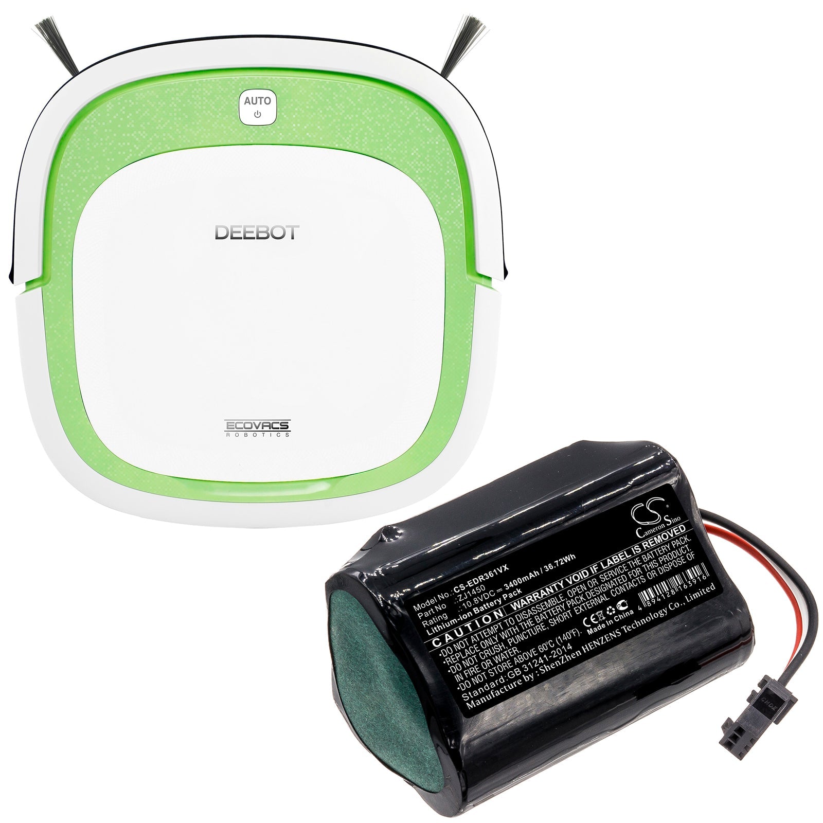 Li-ion Battery fits Ecovacs, D36a, D36b 10.8V, 3400mAh Vacuum Cameron Sino Technology Limited
