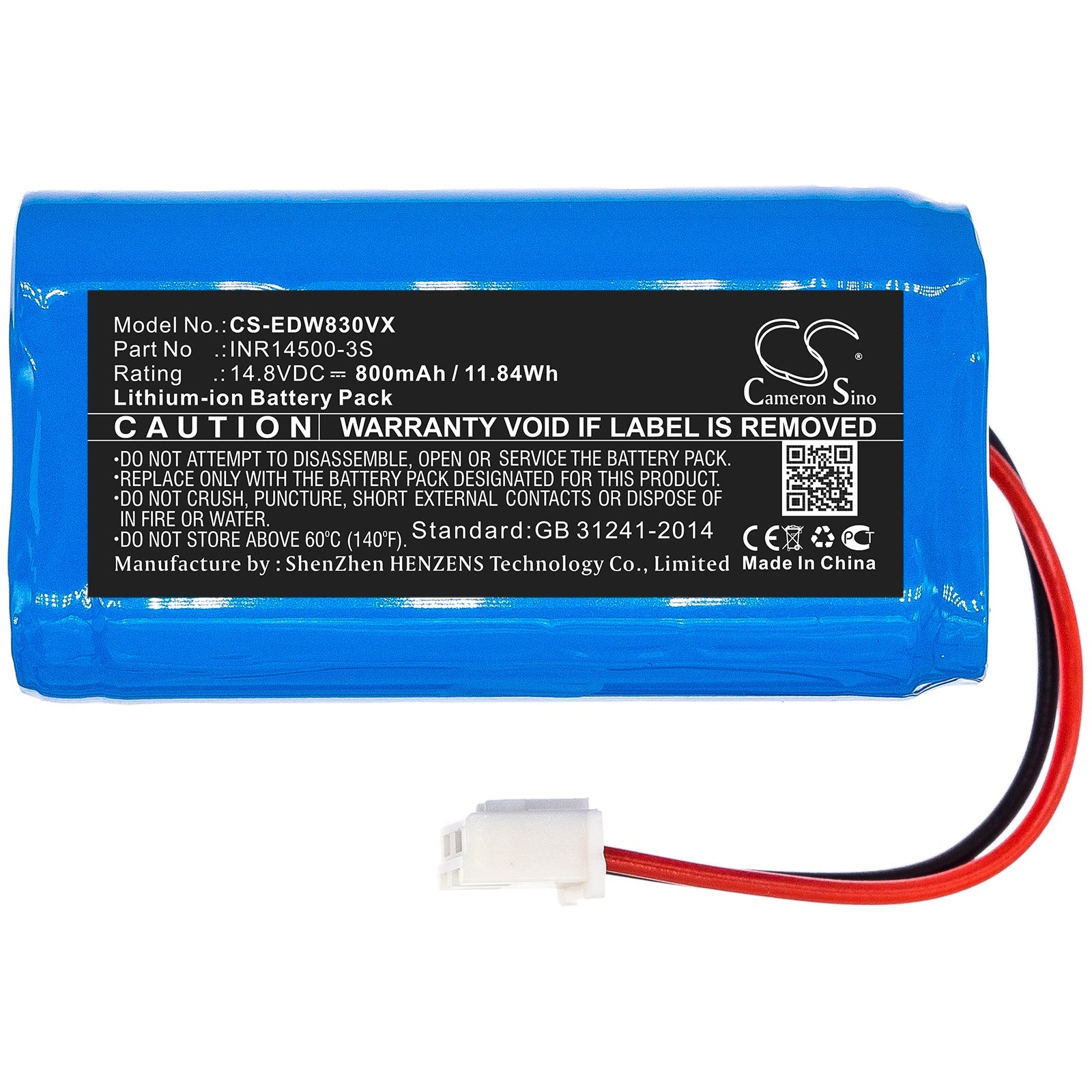 Li-ion Battery fits Ecovacs, Inr14500-3s 14.8V, 800mAh Vacuum Cameron Sino Technology Limited