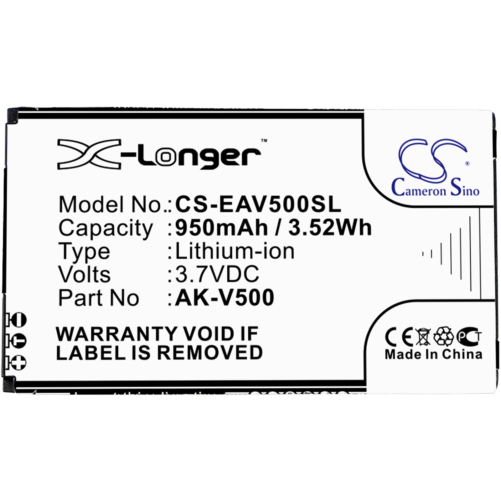 Li-ion Battery fits Emporia, Prime 3.7V, 950mAh Mobile & SmartPhone Cameron Sino Technology Limited