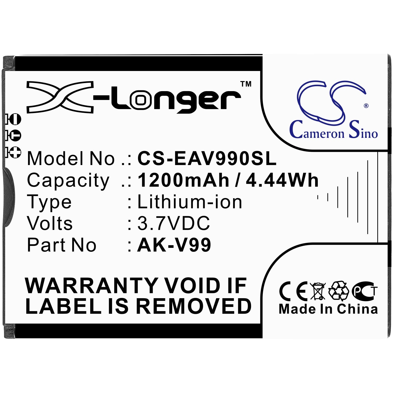 Li-ion Battery fits Emporia, Select, V99 3.7V, 1200mAh Mobile & SmartPhone Cameron Sino Technology Limited