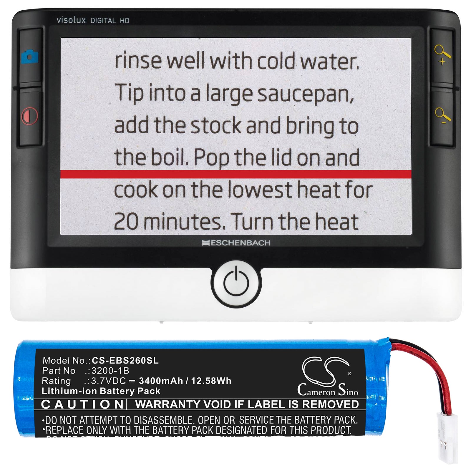 Li-ion Battery fits Eschenbach, Visolux Digital Hd 3.7V, 3400mAh Electronic Magnifier Cameron Sino Technology Limited