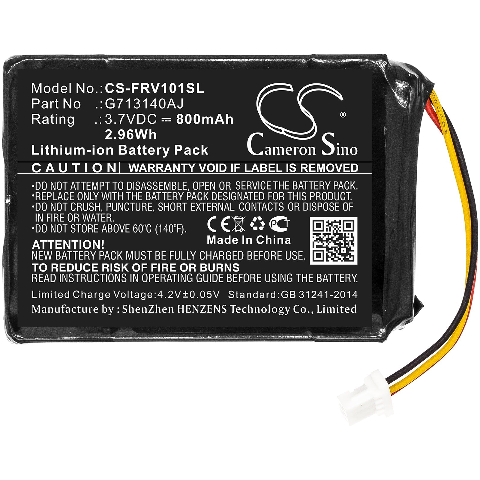 Li-ion Battery fits Flir, Fx, Fxv101 3.7V, 800mAh Home Security Camera Cameron Sino Technology Limited