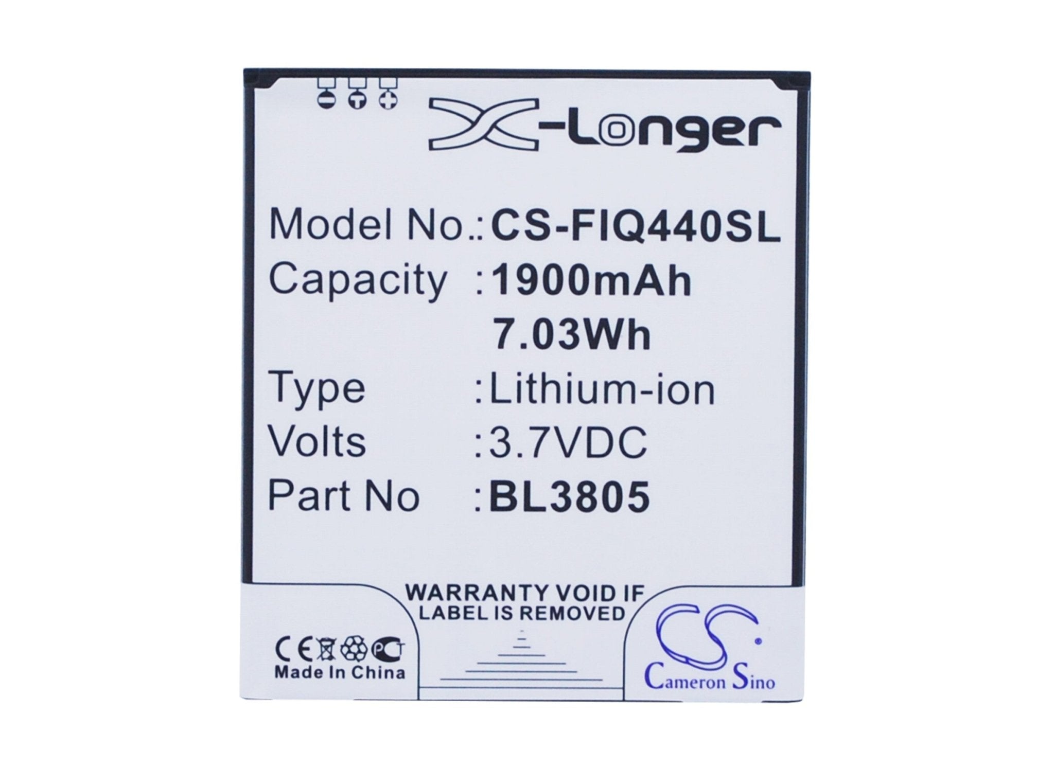 Li-ion Battery fits Fly, Iq4402 Era Style 1, Iq4404 Spark 3.7VV, 1900mAh Communications Cameron Sino Technology Limited