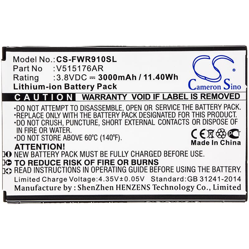Li-ion Battery fits Franklin Wireless, R910 3.8V, 3000mAh Hotspot Cameron Sino Technology Limited