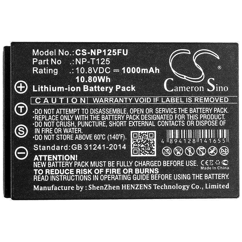 Li-ion Battery fits Fujifilm, Gfx 50s, Medium Format Gfx 10.8V, 1000mAh Camera Cameron Sino Technology Limited