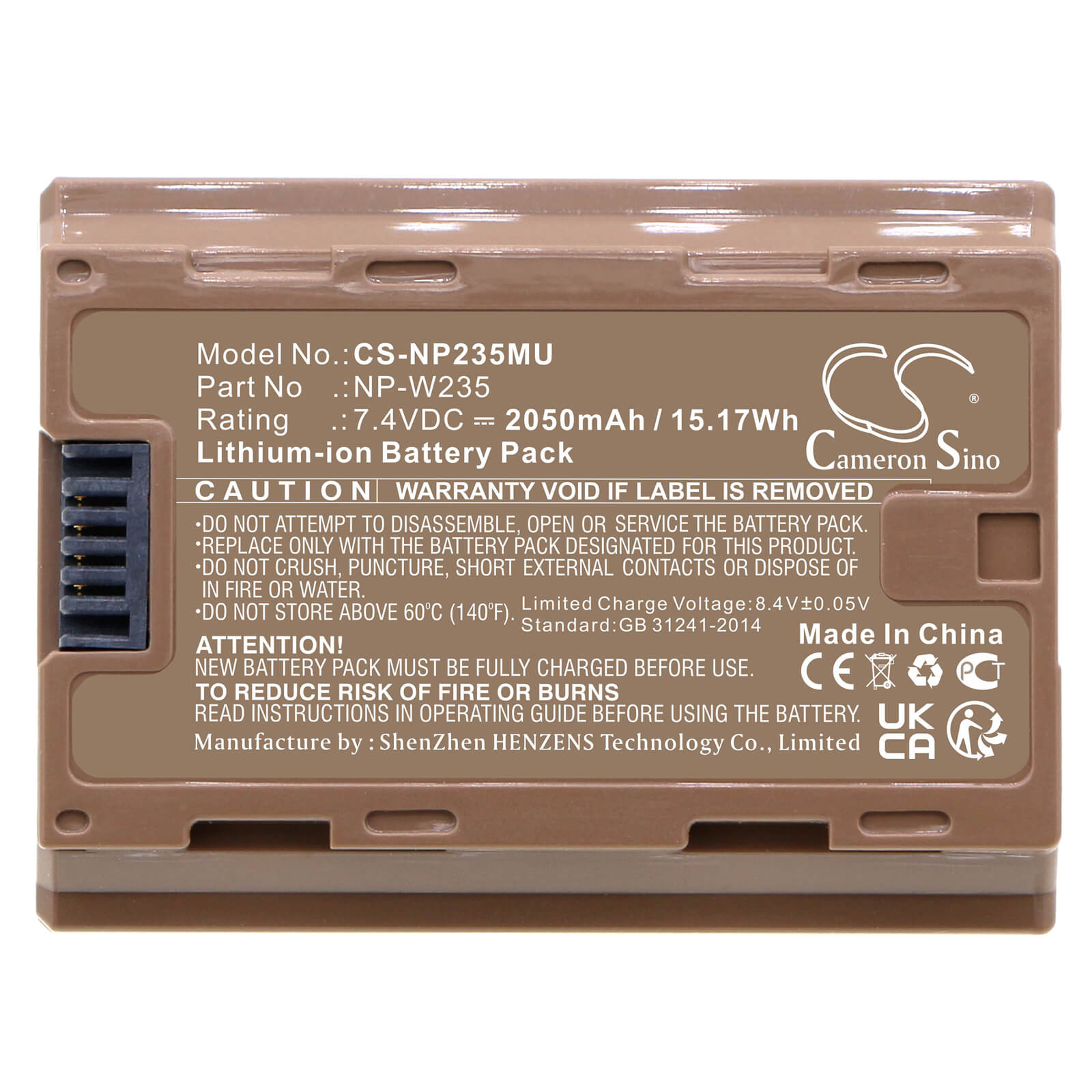 Li-ion Battery fits Fujifilm, Gfx100s, Gfx50s Ii 7.4V, 2050mAh / 15.17Wh Camera Cameron Sino Technology Limited