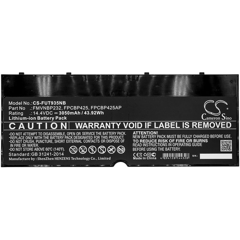 Li-ion Battery fits Fujitsu, lifebook T904, lifebook T904u, lifebook T935 14.4V, 3050mAh Notebook & Laptop Cameron Sino Technology Limited
