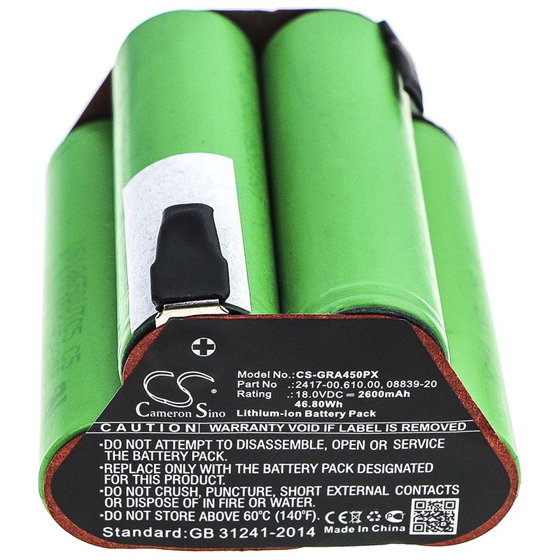 Li-ion Battery fits Gardena, 02417-20, Accucut 400li 18.0V, 2600mAh Gardening Tools Cameron Sino Technology Limited
