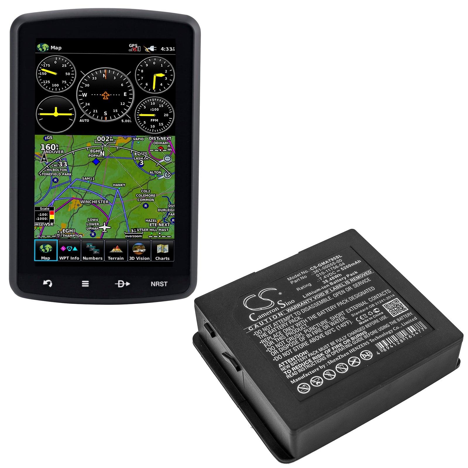 Li-ion Battery fits Garmin, Aera 795, Aera 796 7.4V, 5200mAh GPS & Navigator Cameron Sino Technology Limited