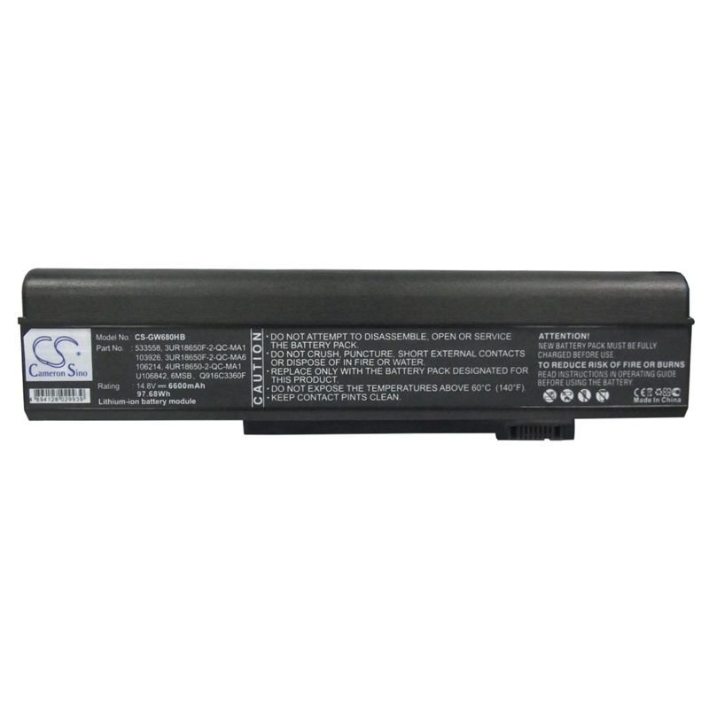 Li-ion Battery fits Gateway, 6000, 6010gz, 6018gh 14.8V, 6600mAh Computer Cameron Sino Technology Limited