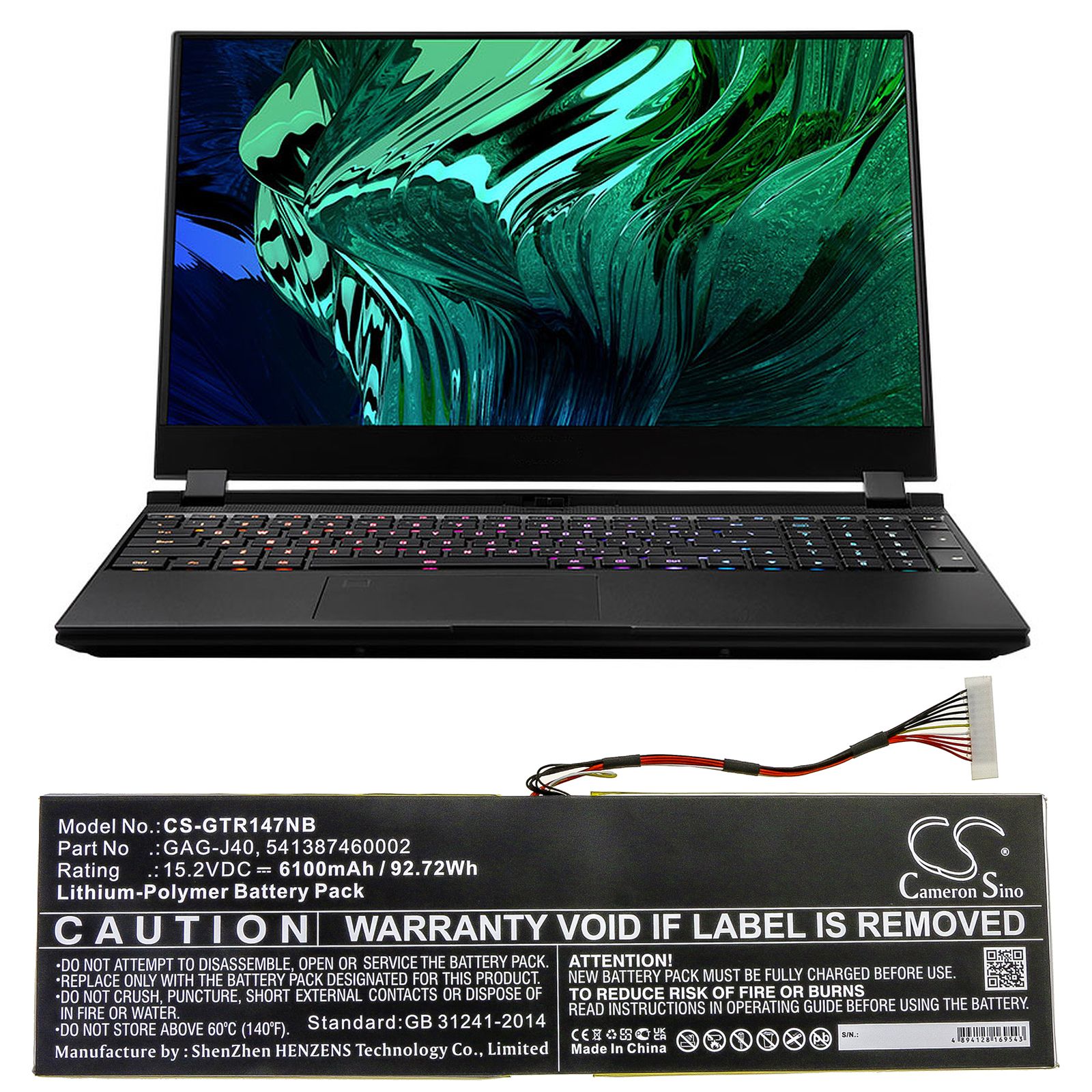Li-ion Battery fits Gateway, Aero 14 K7 15.2V, 6100mAh Computer Cameron Sino Technology Limited