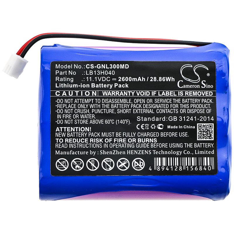 Li-ion Battery fits General, G3h, G3hi30028-1 11.1V, 2600mAh Medical Cameron Sino Technology Limited