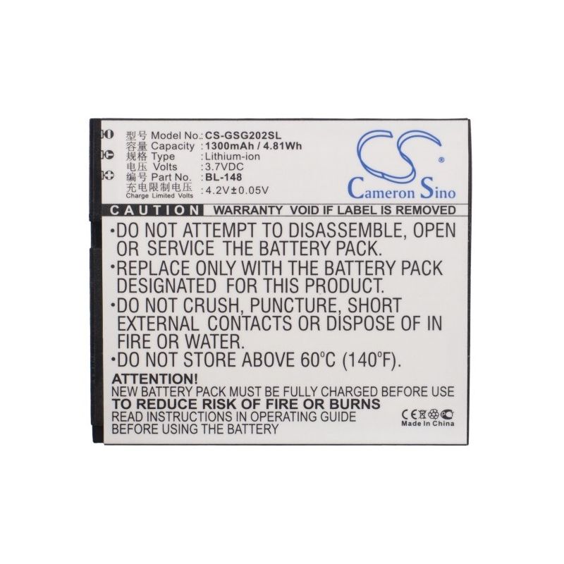 Li-ion Battery fits Gigabyte, gsmart gs202, gsmart, gs202 3.7V, 1300mAh Mobile & SmartPhone Cameron Sino Technology Limited