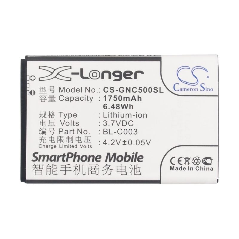 Li-ion Battery fits Gionee, c500, c600 3.7V, 1750mAh Mobile & SmartPhone Cameron Sino Technology Limited