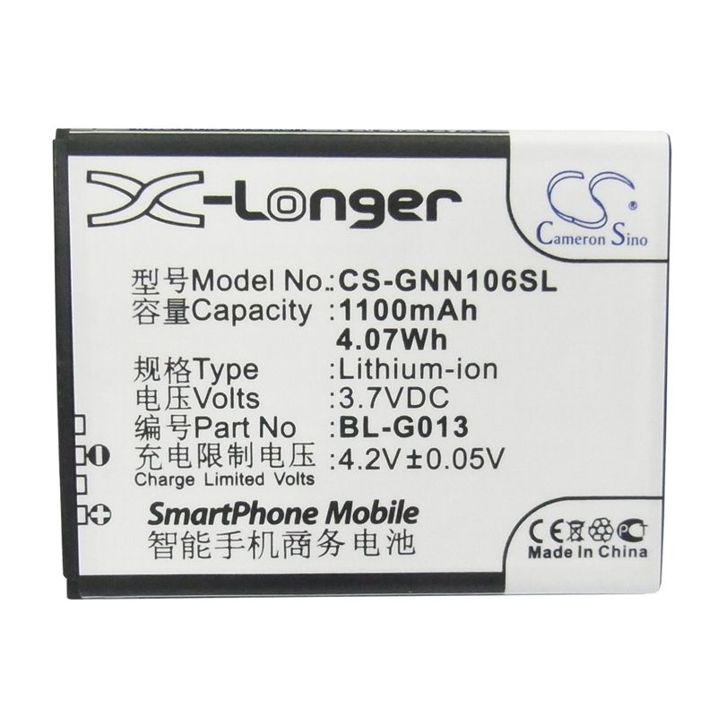 Li-ion Battery fits Gionee, gn106, gn109 3.7V, 1100mAh Communications Cameron Sino Technology Limited (Suspended)
