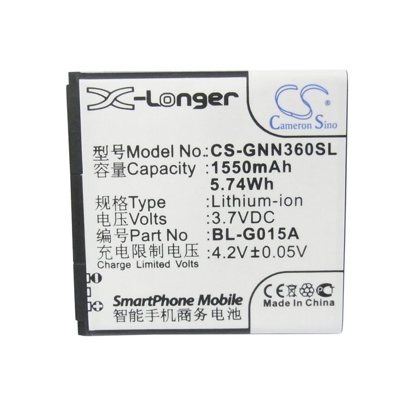 Li-ion Battery fits Gionee, gn108, gn205h, gn305 3.7V, 1550mAh Communications Cameron Sino Technology Limited (Suspended)