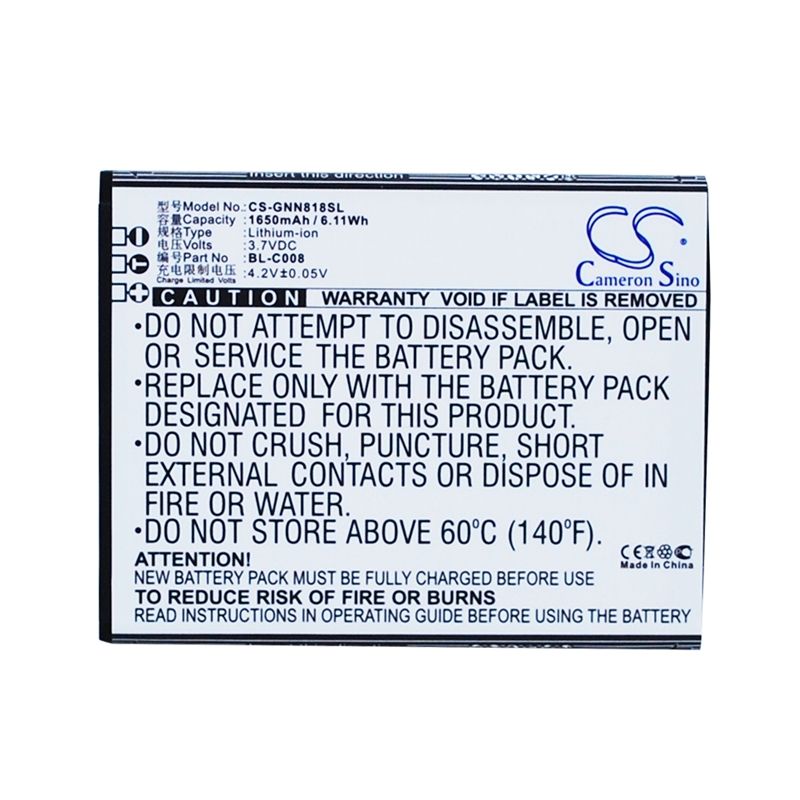 Li-ion Battery fits Gionee, gn705t, gn705w, gn818t 3.7V, 1650mAh Communications Cameron Sino Technology Limited (Suspended)