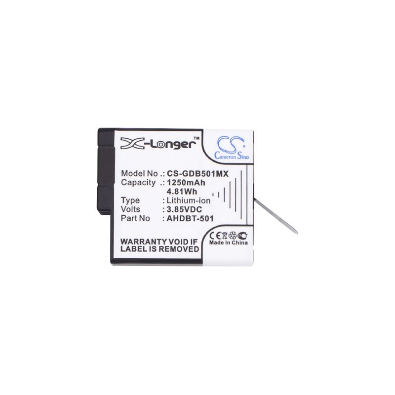 Li-ion Battery fits Gopro, 601-10197-00, Aabat-001, Aabat-001-as 3.85V, 1250mAh Camera Cameron Sino Technology Limited