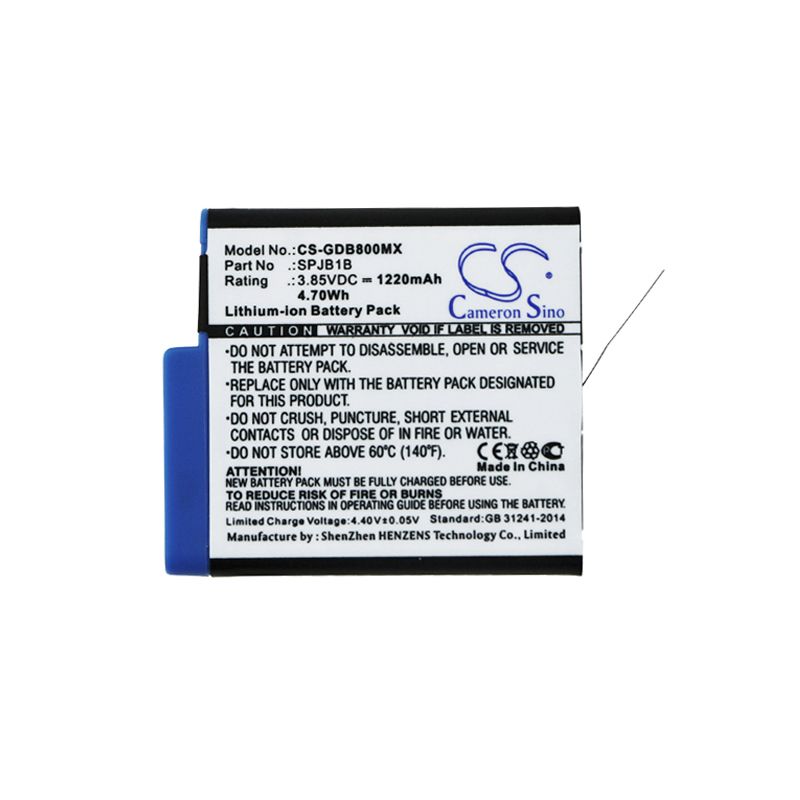 Li-ion Battery fits Gopro, Hd8.01, Hero 5 Black 3.85V, 1220mAh Camera Cameron Sino Technology Limited