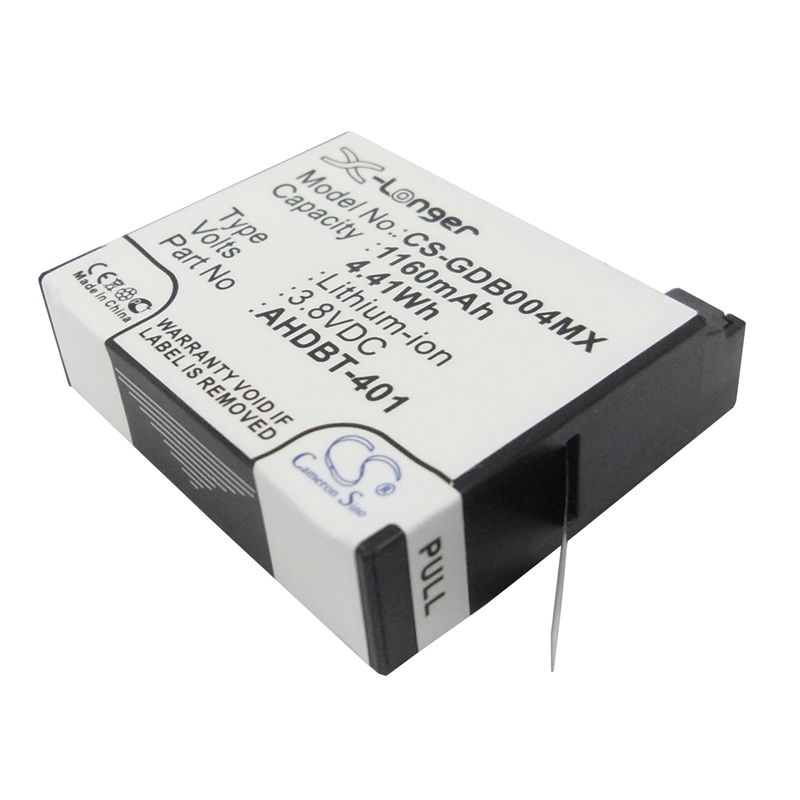 Li-ion Battery Fits Gopro, Hero 4, Hero 4 Black, Hero 4 Silver 3.8v, 1160mah Camera Cameron Sino Technology Limited