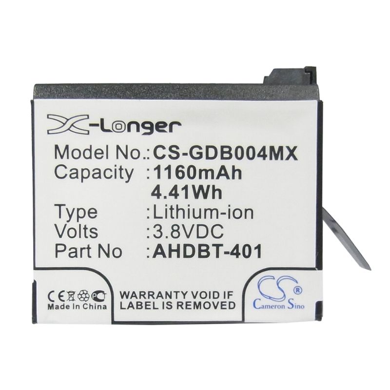 Li-ion Battery Fits Gopro, Hero 4, Hero 4 Black, Hero 4 Silver 3.8v, 1160mah Camera Cameron Sino Technology Limited