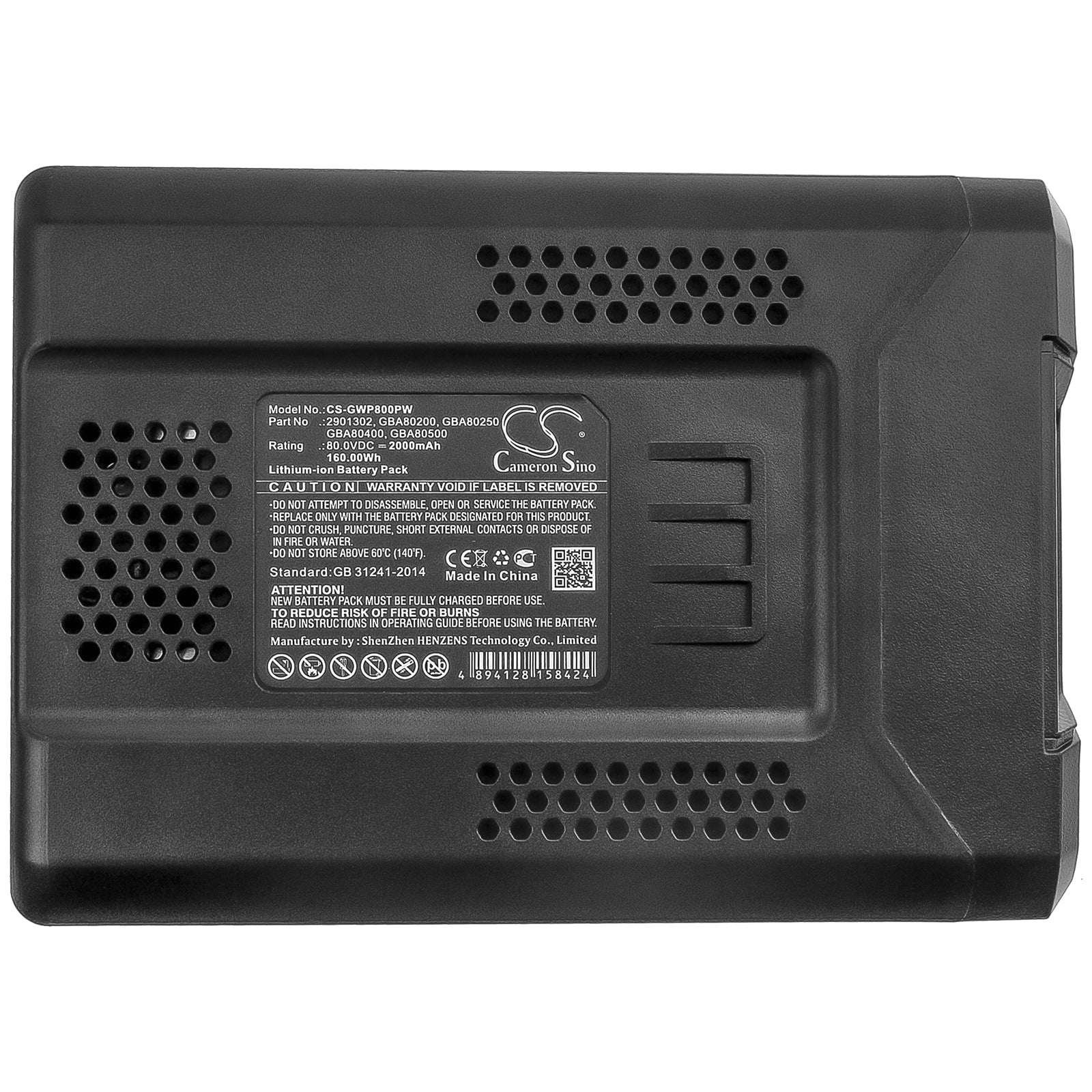 Li-ion Battery fits Greenworks, 2901302, Gba80200, Gba80250, Gba80400, Gba80500 80.0V, 2000mAh Lawn Mowers Cameron Sino Technology Limited