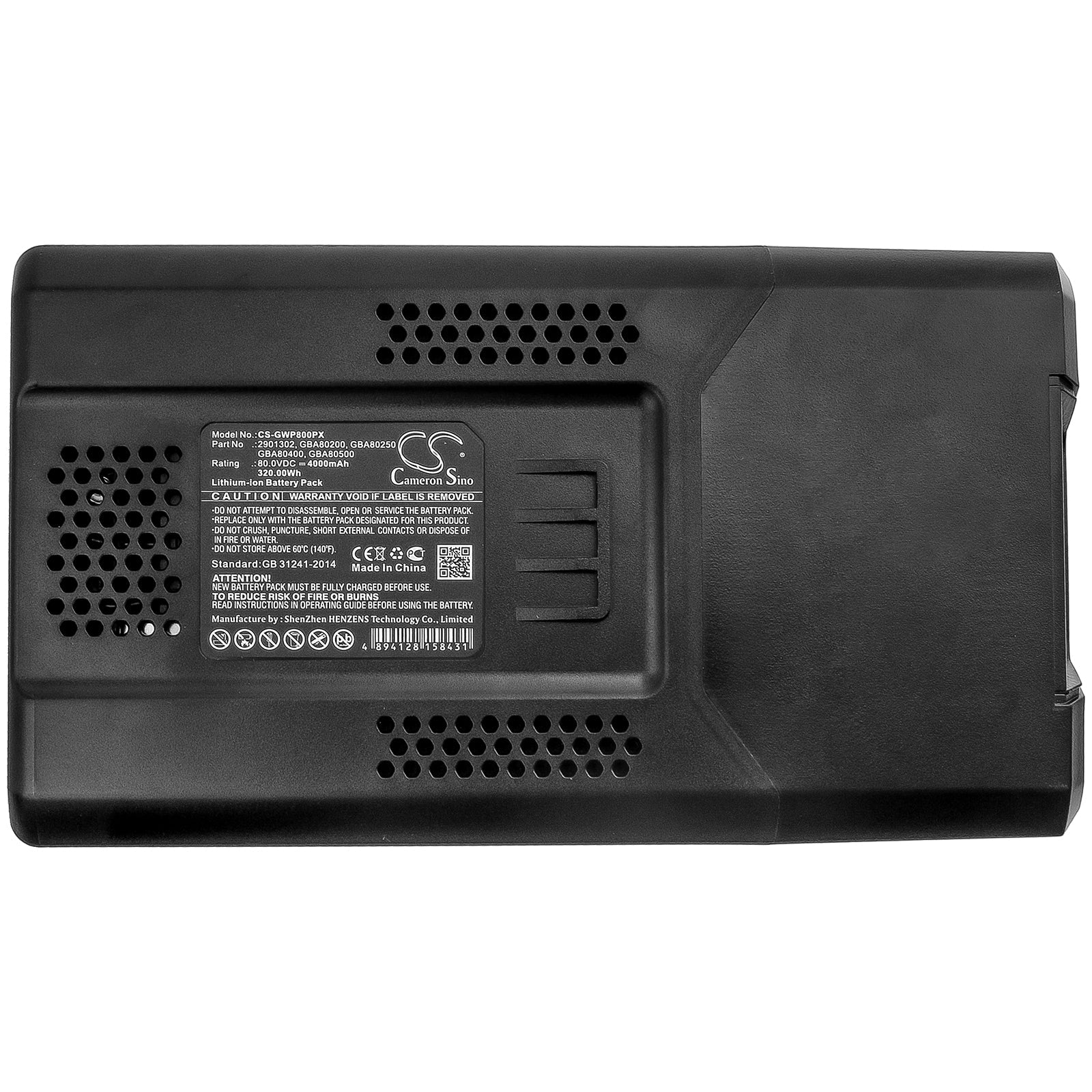 Li-ion Battery fits Greenworks, 2901302, Gba80200, Gba80250, Gba80400, Gba80500 80.0V, 4000mAh Lawn Mowers Cameron Sino Technology Limited