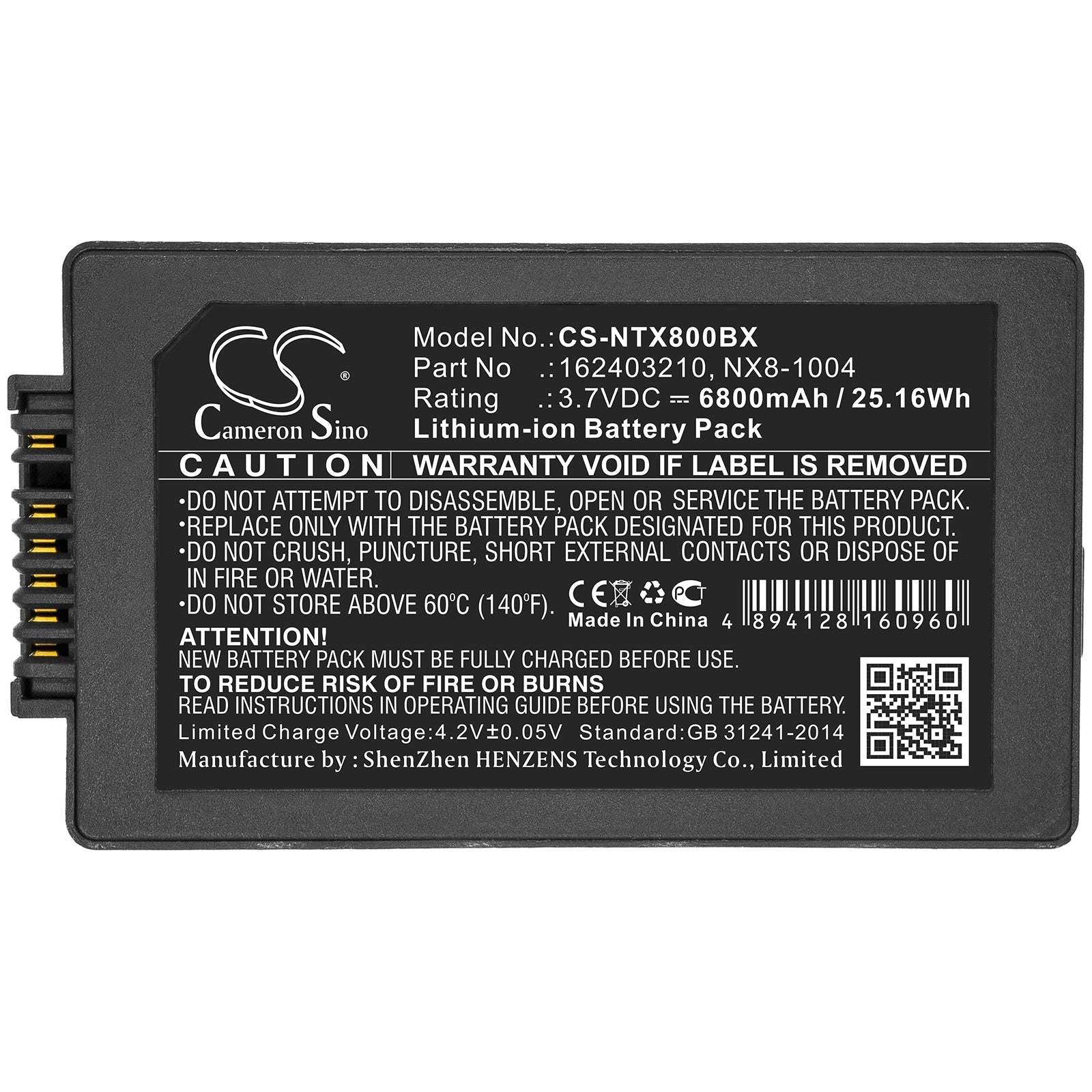 Li-ion Battery fits Handheld, 162403210, Bat-g2-003, Bp14-001200, Nx8-1004 3.7V, 6800mAh Barcode Scanner Cameron Sino Technology Limited
