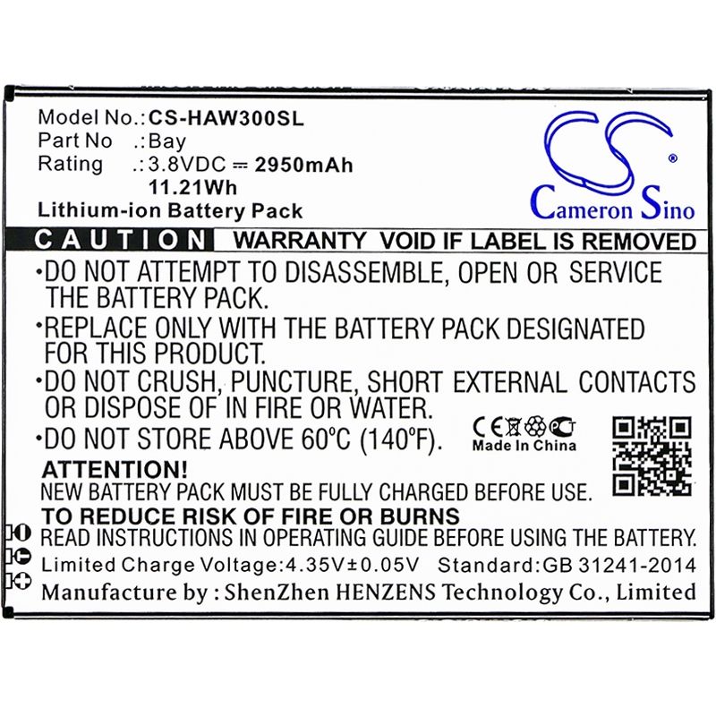 Li-ion Battery fits Highscreen, bay 3.8V, 2950mAh Communications Cameron Sino Technology Limited (Suspended)