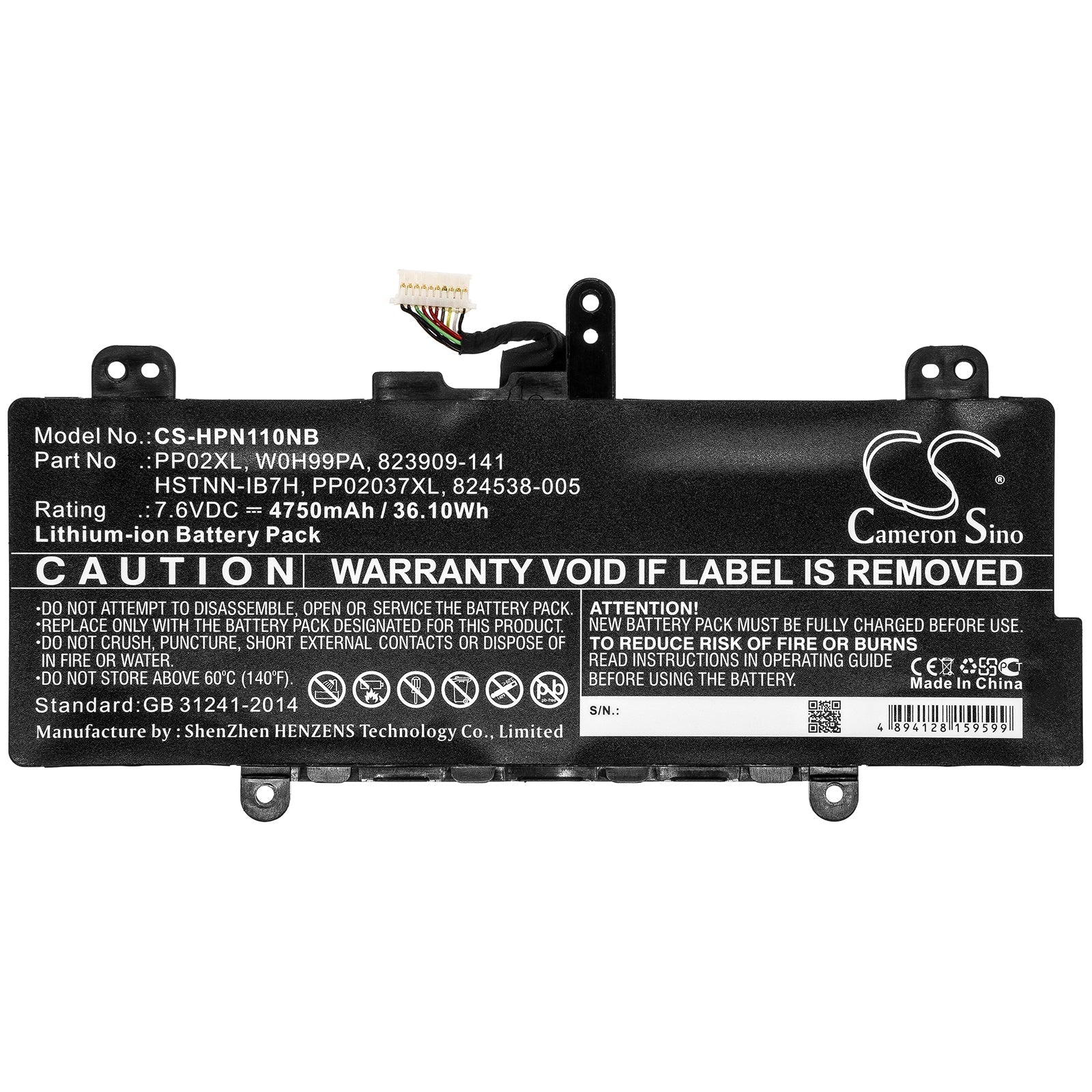 Li-ion Battery fits Hp, 823909-141, 824538-005, 824538-850, 824561-005, Hstnn-1b7h, Hstnn-ib7h, Pp02037xl, Pp02037xl-pr, Pp02xl, Notebook & Laptop Cameron Sino Technology Limited