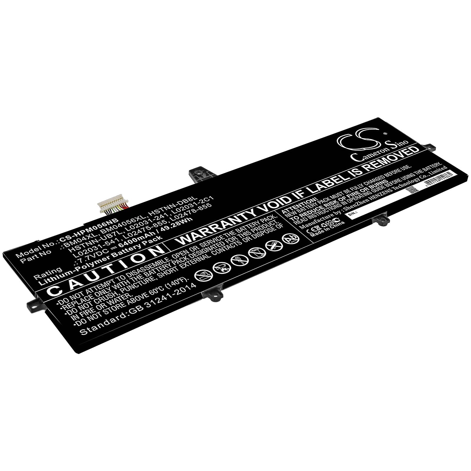 Li-ion Battery fits Hp, Bm04056xl, Bm04xl, Hstnn-db8l, Hstnn-ub7l, L02031-241, L02031-2c1, L02031-541, L02475-855, L02478-855 7. Notebook & Laptop Cameron Sino Technology Limited