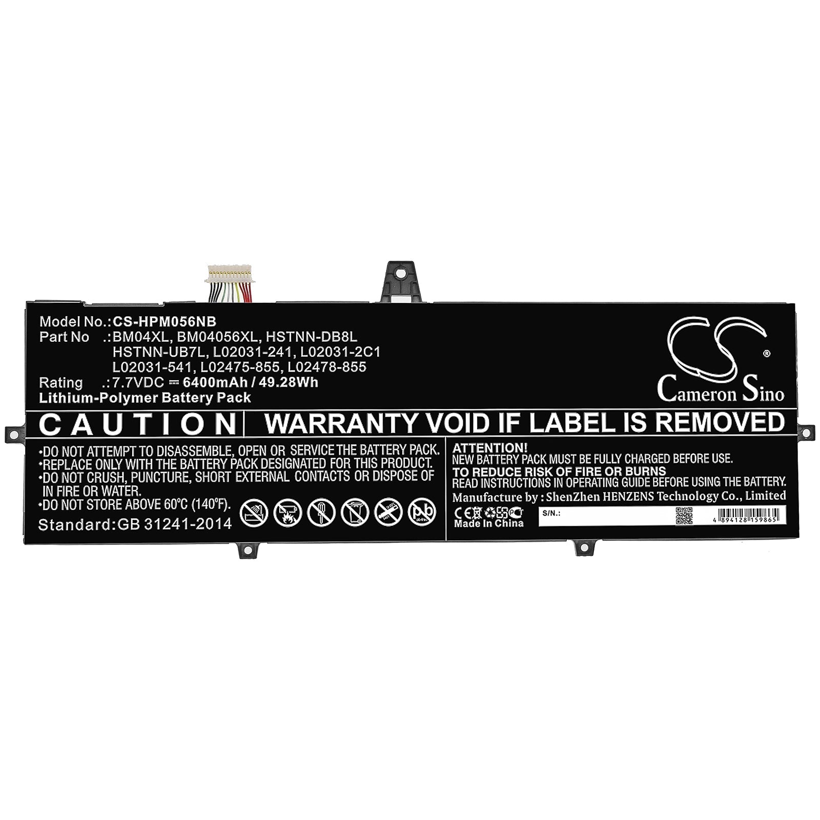 Li-ion Battery fits Hp, Bm04056xl, Bm04xl, Hstnn-db8l, Hstnn-ub7l, L02031-241, L02031-2c1, L02031-541, L02475-855, L02478-855 7. Notebook & Laptop Cameron Sino Technology Limited