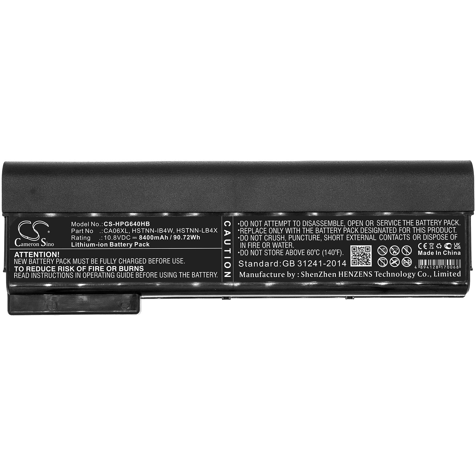 Li-ion Battery fits Hp, D9r52av, H5g74e, Probook 640 10.8V, 8400mAh Notebook & Laptop Cameron Sino Technology Limited