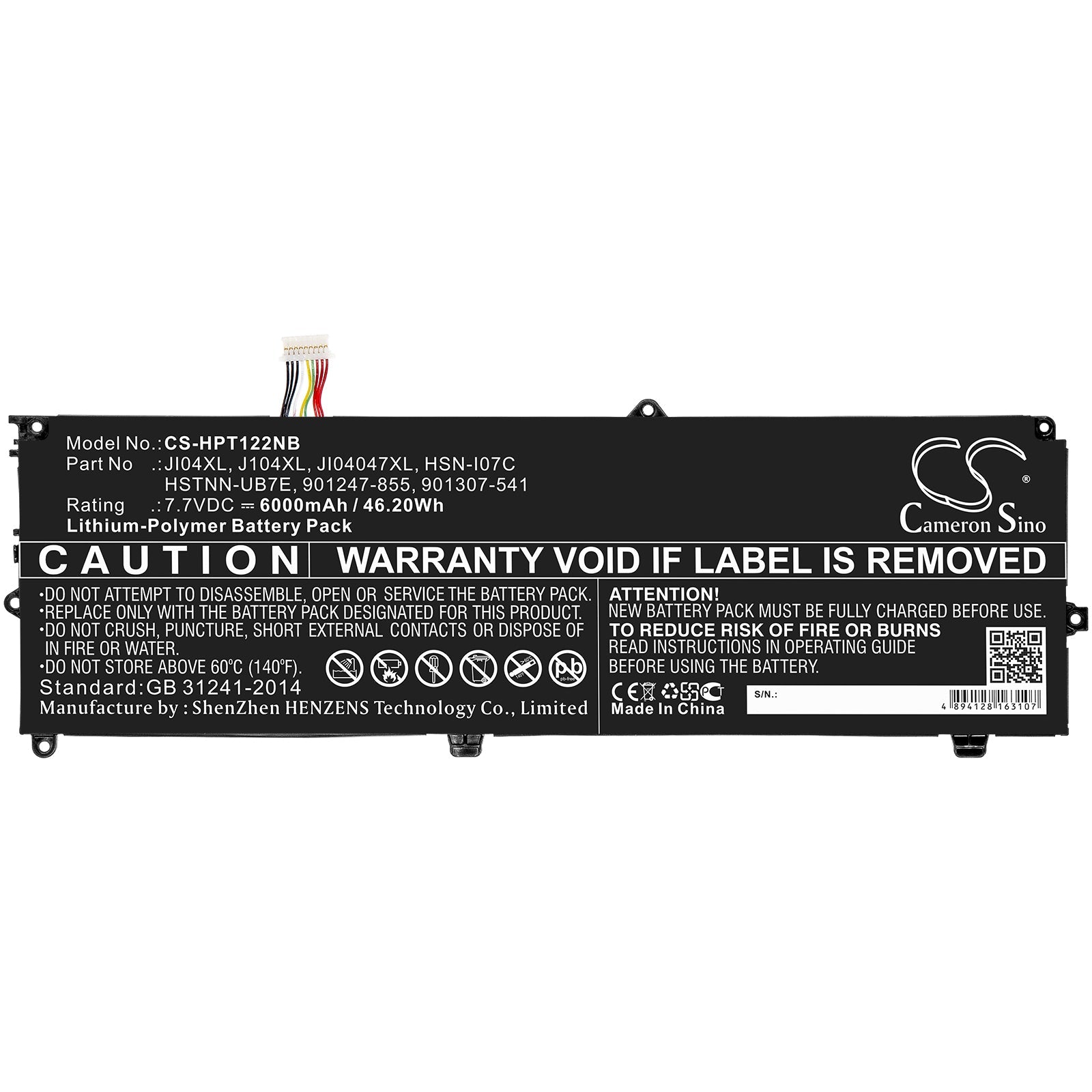 Li-ion Battery fits Hp, Elite X2 1012 G2, Elite X2 1012 G2 (1ke33aw) 7.7V, 6000mAh Notebook & Laptop Cameron Sino Technology Limited